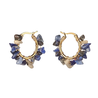 Natural Gemstone Chips Braided Hoop Earrings EJEW-JE04940-1