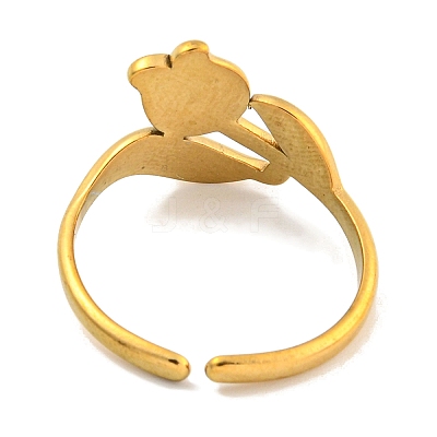 Ion Plating(IP) Tulip 304 Stainless Steel Open Cuff Finger Rings for Women X-RJEW-P114-05G-1