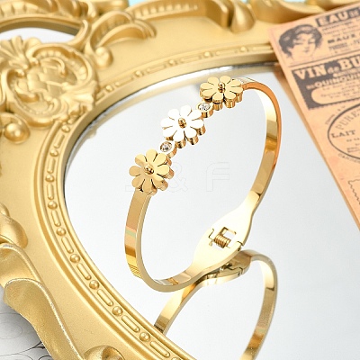 1Pc Adjustable Flower Vacuum Plating 304 Stainless Steel Bangles for Women BJEW-YW0001-16-1