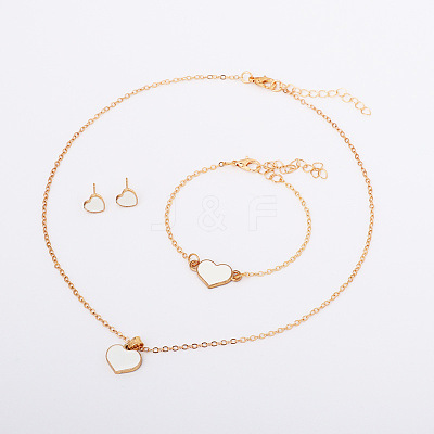 Heart Alloy Enamel Link Bracelets & Stud Earrings & Pendant Necklaces for Women FS-WG7E308-01-1