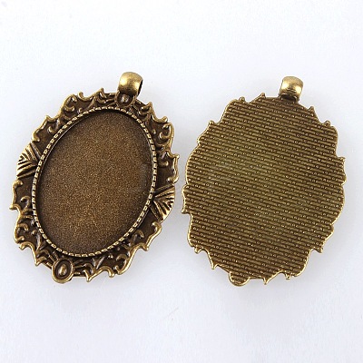 Vintage Tibetan Style Alloy Pendant Cabochon Bezel Settings TIBEP-M018-12AB-NF-1