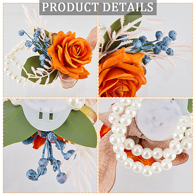 Cloth Flower & Foam Wrist Corsage with Plastic Pearl BJEW-WH0022-33A-1