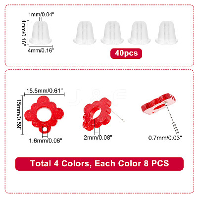 32Pcs 4 Color Acrylic Stud Earring Finding FIND-PH0005-46-1