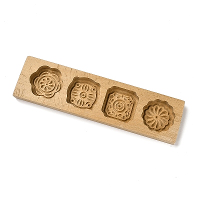 Flower Pattern Beech Wooden Press Mooncake Mold WOOD-K010-04B-1