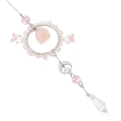 3Pcs 3 Styles Natural Green Aventurine & Rose Quartz & Topaz Jade & Citrine & Glass Suncatcher HJEW-TA00454-1