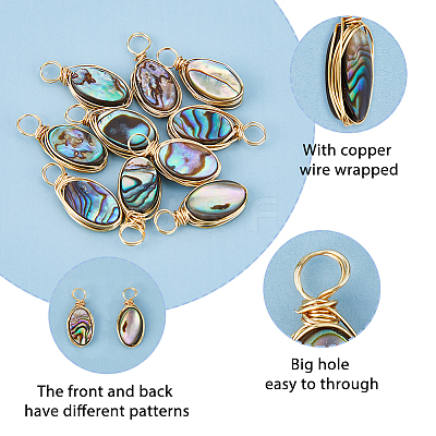 10Pcs Copper Wired Natural Abalone Shell/Paua Shell Pendants PALLOY-FI00001-1