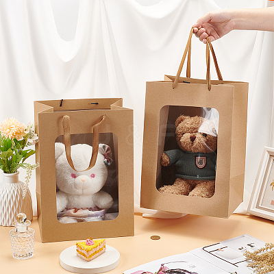 Paper Visible Window Gift Bags with Rope Handles ABAG-WH0040-14B-1