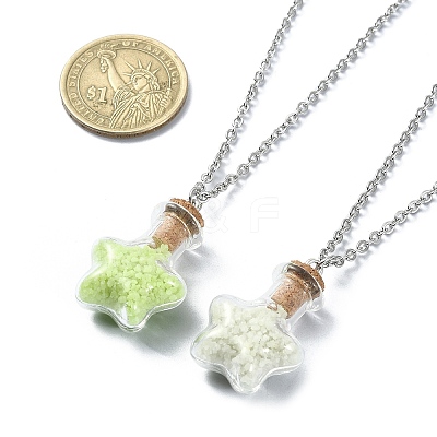 2Pcs 2 Color Luminous Glass Star Bottle Pendant Necklace NJEW-JN04522-1