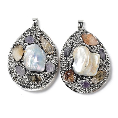 Baroque Natural Freshwater Shell Polymer Clay Rhinestone Big Pendants BSHE-P033-15A-1