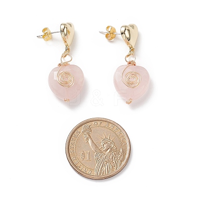 5 Pair 5 Style Natural Rose Quartz Heart Dangle Stud Earrings EJEW-JE05083-1