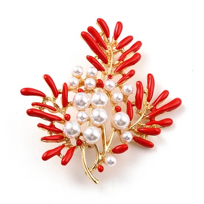 Coral Shape Alloy Brooch with Resin Pearl JEWB-O009-19-1
