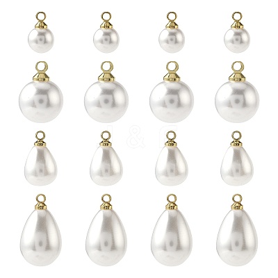 24Pcs 4 Styles ABS Plastic Imitation Pearl Charms KK-FS0001-79-1