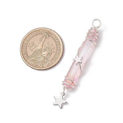 3Pcs 3 Styles Electroplated Natural Quartz Crystal Pointed Copper Wire Wrapped Pendants PALLOY-JF03767-05-1