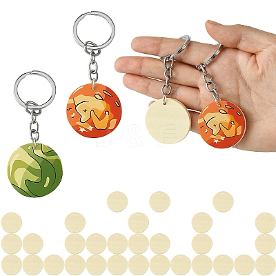DIY Blank Flat Round Wooden Keychain Making Kits DIY-YW0008-89-1