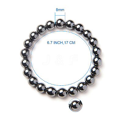 Non-magnetic Synthetic Hematite Round Beads Stretch Bracelets BJEW-PH0001-8mm-22-1