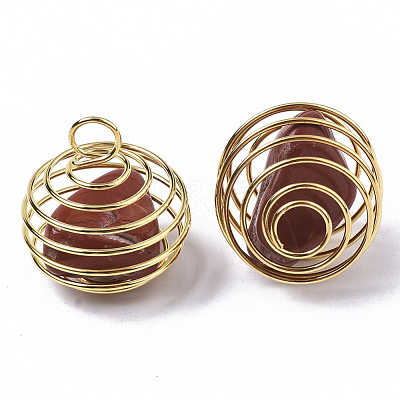 Iron Wrap-around Spiral Bead Cage Pendants IFIN-R239-G-1