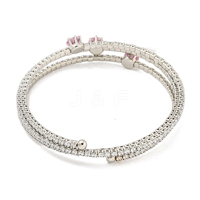 Rack Plating Brass Pave Clear Cubic Zirconia Open Cuff Wrap Bangles BJEW-B110-01P-1