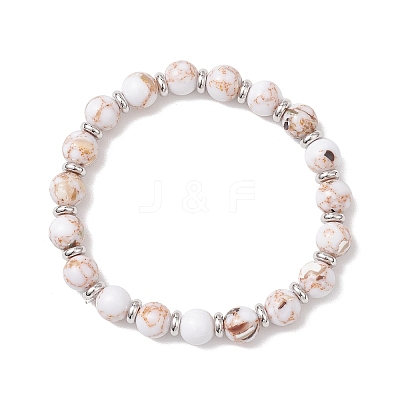 2Pcs Sea Shell & Synthetic Turquoise Assembled & Natural Rhodochrosite Beads Stretch Bracelet Set for Men Women BJEW-JB12125-1