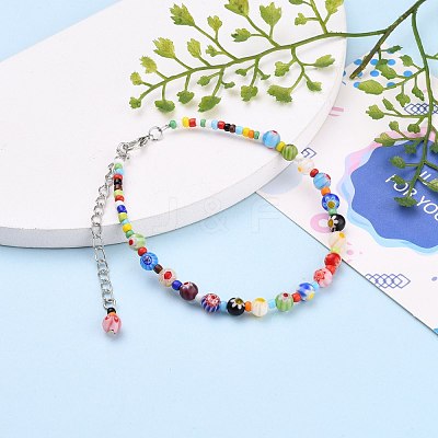 Handmade Millefiori Glass Beads Anklets AJEW-AN00341-02-1