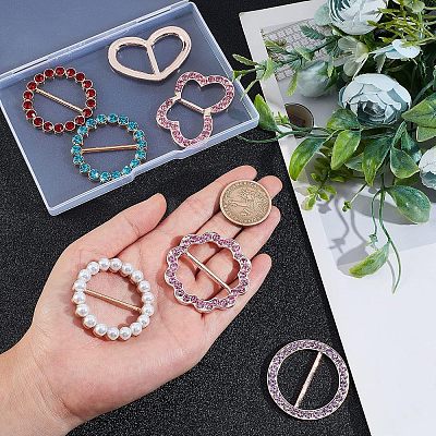7Pcs Flower & Flat Round & Butterfly & Heart Alloy Rhinestone Buckles JEWB-NB0001-11-1