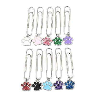 Dog Paw Print Alloy Enamel Pendant Bookmarks AJEW-JK00304-1