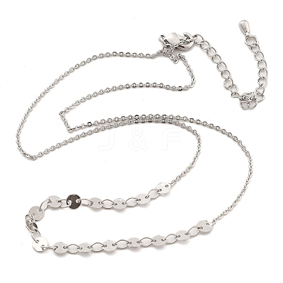 Brass Cable & Flat Sequin Chains Necklaces for Women NJEW-D302-44P-1