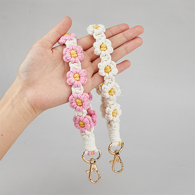2Pcs 2 Colors Cotton Handmade Braided Wrist Lanyard Pendant Decorations KEYC-HY0001-20-1