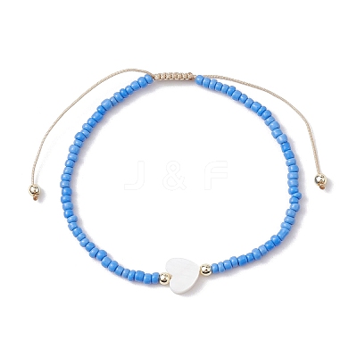 5Pcs 5 Colors Natural Shell Heart & Seed Braided Bead Bracelets Set BJEW-JB10039-01-1