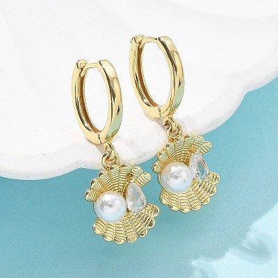 Shell Shape Brass Micro Pave Cubic Zirconia Hoop Earrings EJEW-M077-05G-1