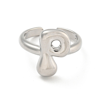 Brass Letter Open Cuff Rings for Women RJEW-G313-01P-P-1