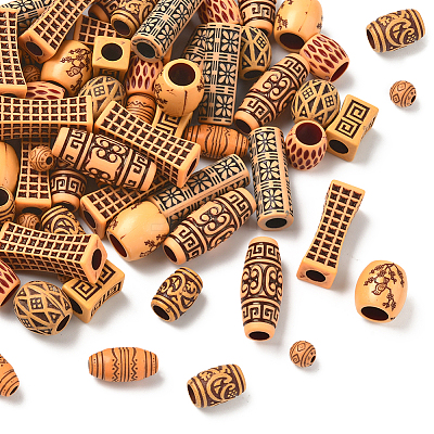 100Pcs 10 Styles Imitation Wood Acrylic Beads SACR-SC0001-52-1