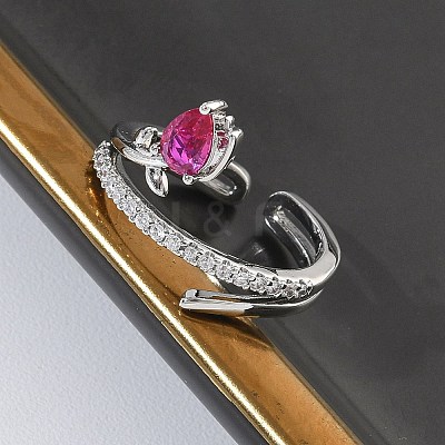 Brass Micro Pave Cubic Zirconia Cuff Open Rings for Women RJEW-L343-05P-01-1