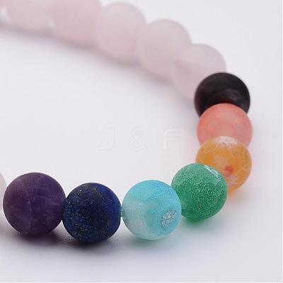 Natural Rose Quartz & Gemstone Beads Stretch Bracelets BJEW-JB02510-03-1