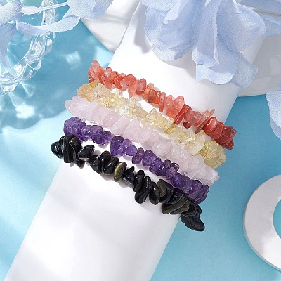 12 Constellation Natural Mixed Gemstone Chip Beaded Stretch Bracelets Sets for Women Men BJEW-JB10264-09-1