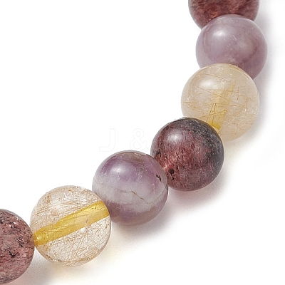 Natural Auralite Round Beaded Stretch Bracelets for Women Men BJEW-JB11426-1
