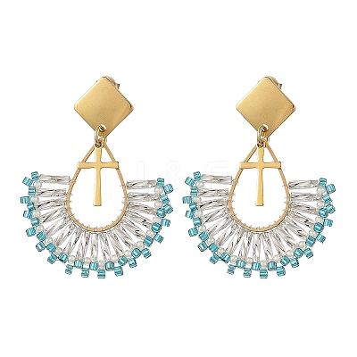 304 Stainless Steel with Glass Seed Beads Hoop Dangle Earrings EJEW-MZ00824-1