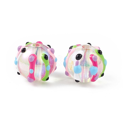 UV Plating Rainbow Iridescent Acrylic Enamel Beads OACR-I003-11-1