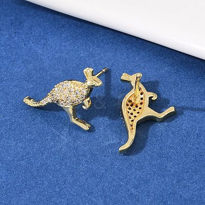 Brass Micro Pave Clear Cubic Zirconia Kangaroo Stud Earrings EJEW-F400-05G-1