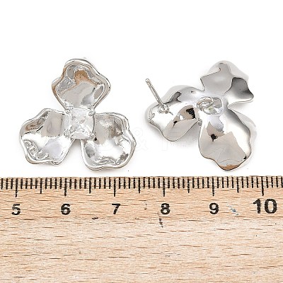 Flower Brass Micro Pave Clear Cubic Zirconia Stud Earring Findings KK-F921-03P-1