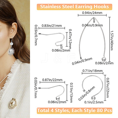 320Pcs 4 Style 304 Stainless Steel Earring Hooks STAS-BBC0004-45-1