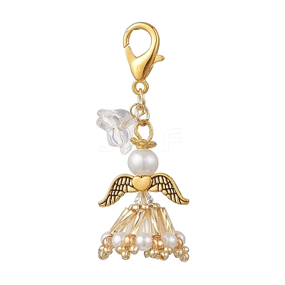 Handmade Glass Seed Beaded Angel Pendant Decorations HJEW-MZ00381-05-1