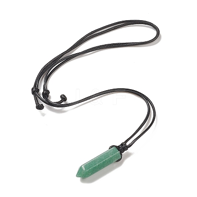 Natural & Synthetic Mixed Gemstone Bullet Pendant Necklace with Waxed Cords for Women NJEW-M196-02-1