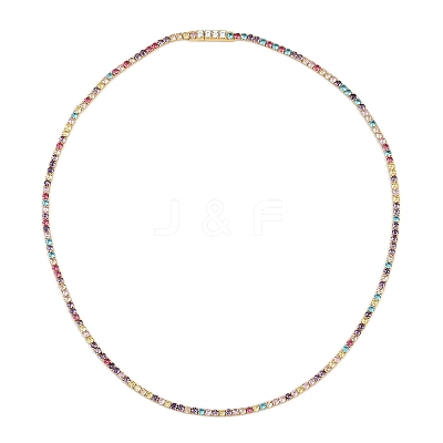 925 Sterling Silver Pave Colorful Cubic Zirconia Tennis Necklaces for Women NJEW-C096-01A-G01-1