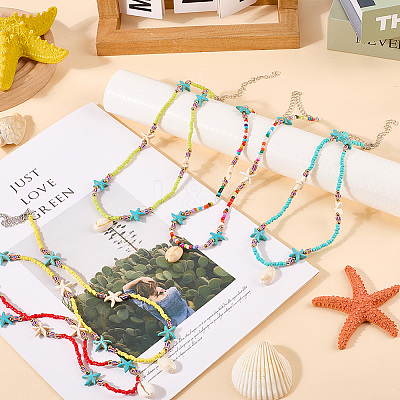 5Pcs 5 Colors Summer Natural Cowrie Shell Pendant Necklaces NJEW-CY0001-04-1