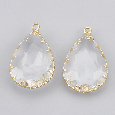 Brass Glass Pendants KK-T035-50-1