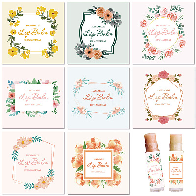 80Pcs 8 styles Paper Lip Balm Adhesive Label Stickers STIC-WH0026-016-1