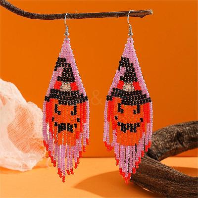 Halloween Style Pumpkin Glass Bead Handmade Dangle Earrings WN9498-1