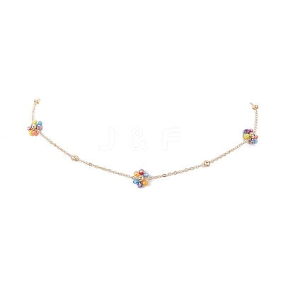 Glass Beaded Flower Link Chain Necklace NJEW-JN04317-1