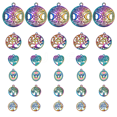 30Pcs 6 Styles Hollow Rainbow Color Alloy Pendants FIND-PH0027-91-1