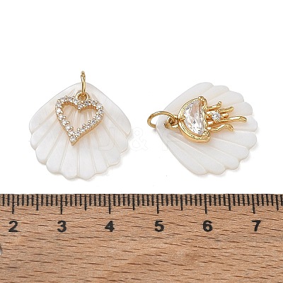 Natural Freshwater Shell & Brass & Clear Cubic Zirconia Pendants PALLOY-JF06026-1